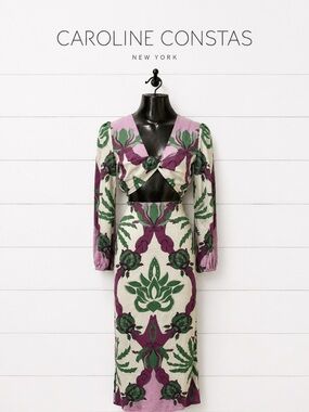 CAROLINE CONSTAS Pink & Green Printed Two-Piece Set Size S
